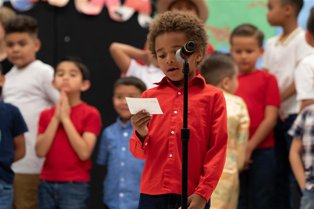 Students celebrate their diverse cultures and backgrounds during Bologna Elementary School's Celebration of Nations assembly.